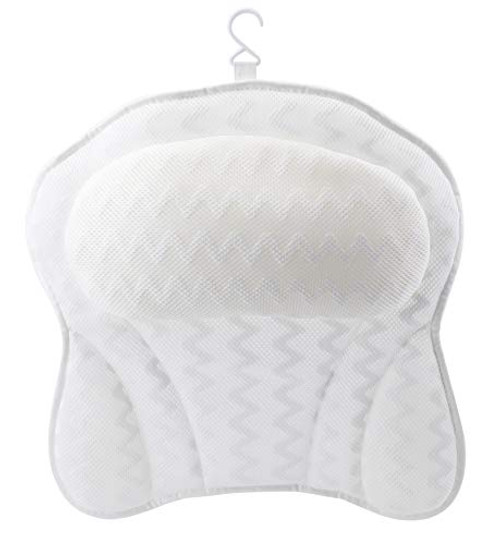 Jucoan 3D Mesh Bath Pillow with Non-Slip 6 Strong Suction Cups Luxury SPA Bathtub Cushion Pillow Relax Neck Head Shoulder and Back Support 