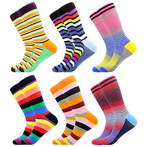 Mens Fun Dress Socks Patterned Crew Colorful Funky Fancy Novelty Funny Casual Socks for Men 6 Pairs-Stripe Mens Fun Dress Socks Patterned Crew Colorful Funky Fancy Novelty Funny Casual Socks for Men 6 Pairs-Stripe
