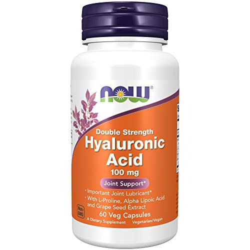 NOW Supplements Hyaluronic Acid 100 mg Double Strength with L-Proline Alpha Lipoic Acid and Grape Seed Extract 60 Veg Capsules NOW Supplements Hyaluronic Acid 100 mg Double Strength with L-Proline Alpha Lipoic Acid and Grape Seed Extract 60 Veg Capsules