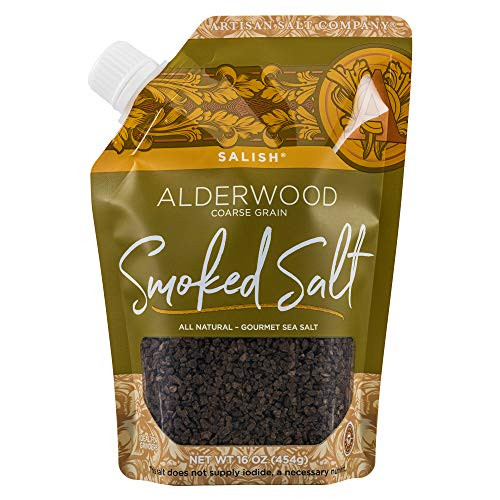 SaltWorks Salish Alderwood Smoked Sea Salt Coarse Artisan Pour Spout Pouch 16 Ounce Medium to Dark Brown Crystals