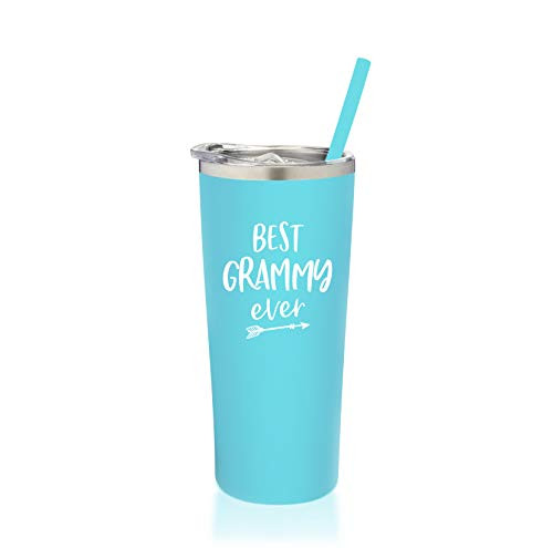 SassyCups Best Grammy Ever Tumbler  Vacuum Insulated Stainless Steel Travel Mug with Straw  Grammy Tumbler  Grandma Again Cup Birthday For Grammy  New Grandma Bday 22 Ounce Aqua Blue