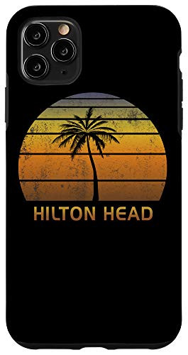iPhone 11 Pro Max Retro Hilton Head South Carolina Palm Tree Sunset Beach Gift Case