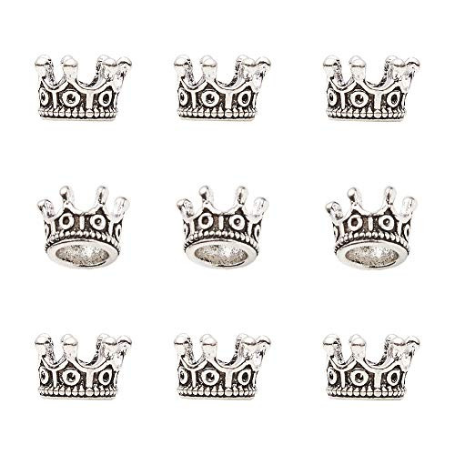 PH PandaHall 100pcs Tibetan Style Large Hole Alloy Beads Antique Silver Spacer Beads Crown for Jewelry Making