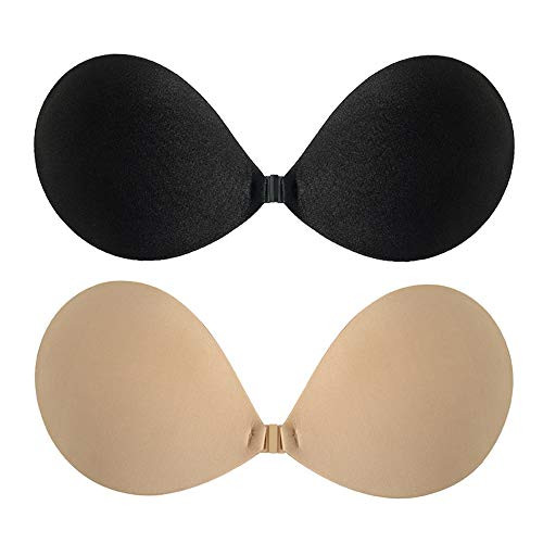 umooie Sticky Bra Invisible Lift up Bra Adhesive Bra Invisible Bra Backless Strapless Bra 2 Pairs Beige and Black B