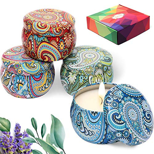 Scented Candles Set 4_4 Oz Portable Aromatherapy Candles Tins Natural Soy Wax with Strongly Fragrance Essential Oils for Stress Relief Relaxation Bath Yoga Birthday Gifts for Women 4 Pack Scented Candles Set 4_4 Oz Portable Aromatherapy Candles Tins Natural Soy Wax with Strongly Fragrance Essential Oils for Stress Relief Relaxation Bath Yoga Birthday Gifts for Women 4 Pack