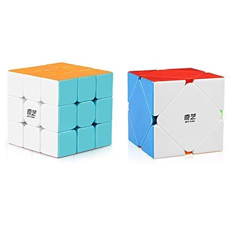 D-FantiX Qiyi 3x3 Skewb Speed Cube Set Stickerless Warrior W 3x3x3 Qicheng Skewb Magic Cube Puzzles Bundle