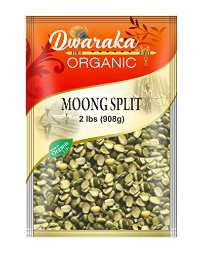 Dwaraka Organic Moong Bean Wash Split Dal with Skin Lentil USDA Organic 2 lbs  908 g