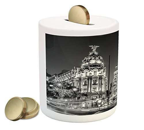 Ambesonne Black and White Piggy Bank Madrid City at Nighttime in Spain Main Street Architecture Ceramic Coin Bank Money Box for Cash Saving 3_6 X 3_2 Grey Black Ambesonne Black and White Piggy Bank Madrid City at Nighttime in Spain Main Street Architecture Ceramic Coin Bank Money Box for Cash Saving 3_6 X 3_2 Grey Black