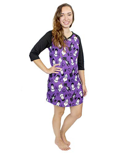 Disney Villains Womens 34 Sleeve Dorm Nightgown Pajamas Small BlackPurple