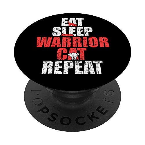 Eat Sleep Warrior Cat Repeat Funny Cat Lover T-Shirt PopSockets PopGrip Swappable Grip for Phones   Tablets