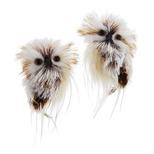The Bridge Collection Fluffy Feathered Owl Ornaments Set of 2