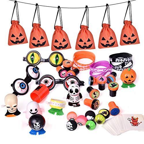 FUN LITTLE TOYS 72 PCs Halloween Party Supplies Toy Assortment Goodie Bags for Kids Trick-or-Treat Bags Prefect Halloween Party Decorations