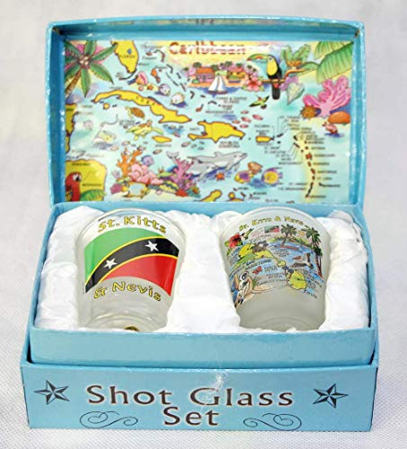 St_Kitts   Nevis Caribbean Boxed Shot Glass Set Set of 2