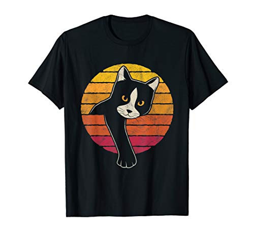 Vintage Style Tuxedo Cat Silhouette Retro Cat Lover Gift T-Shirt