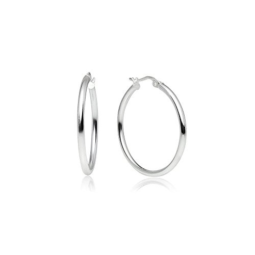 LOVVE Sterling Silver High Polished Round-Tube Click-Top Hoop Earrings 2x30mm