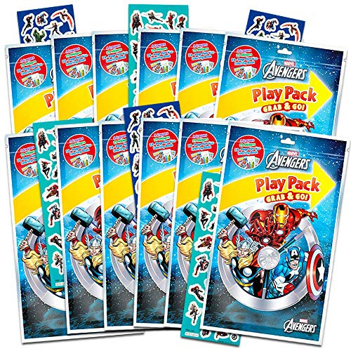 Marvel Avengers Party Favors Pack ~ Bundle of 12 Avengers Play Packs with Stickers Coloring Books and Crayons Avengers Party Supplies