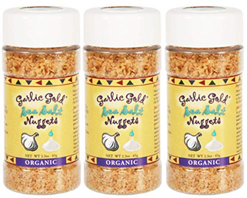 Garlic Gold Organic Nuggets Roasted Garlic Seasoning bits with Sea Salt Free of MSG Keto   Paleo friendly 2_3-Oz Shaker Jar Pack of 3