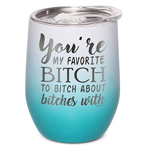 Shop4Ever Youre My Favorite B To B About B With Engraved Insulated Stainless Steel Wine Tumbler with Lid White Teal Ombre