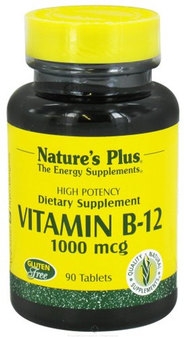 NaturesPlus Vitamin B12 Methylcobalamin - 1000 mcg 90 Vegetarian Tablets - High Potency Red Blood Cell Support - Natural Energy Booster Promotes Overall Health - Gluten-Free - 90 Servings