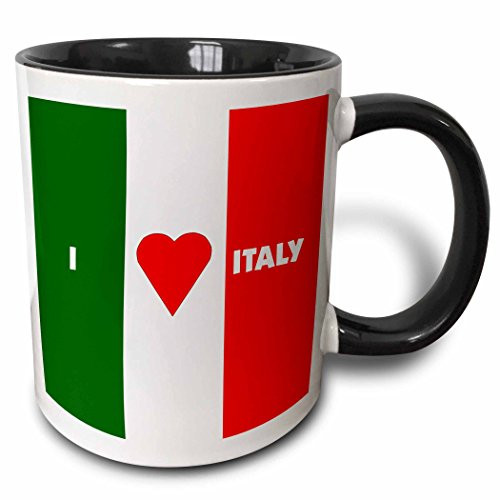 3dRose mug_55211_4"I Love Italy II" Two Tone Black Mug, 11 oz, Multicolor