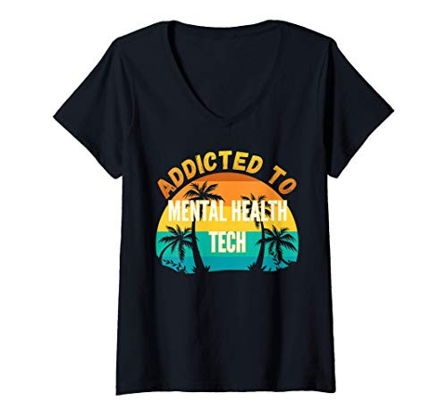 Womens College Studies Addicted to Mental Health Tech V-Neck T-Shirt