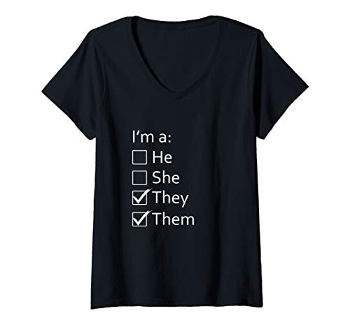Womens Non-Binary Gender Neutral Im a They Them Pronoun Checklist V-Neck T-Shirt