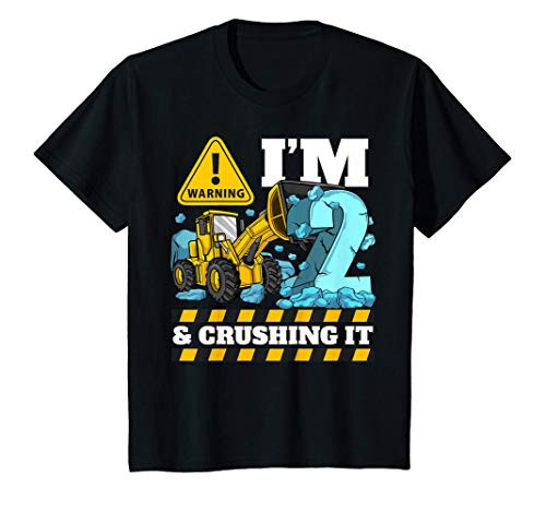 Kids Construction Truck 2nd Birthday Shirt Boy 2 Bulldozer Digger T-Shirt