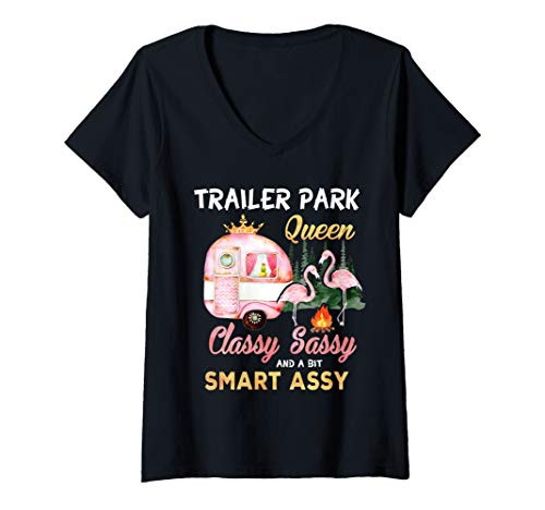 Womens Trailer Park Queen Classy Sassy A Bit Smart Assy V-Neck T-Shirt
