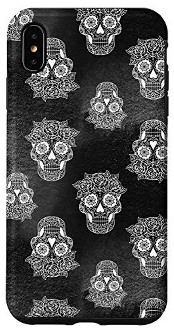iPhone XS Max Scary Skull Rose Head Skeleton Halloween Design Black Phone Case