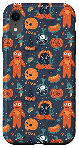 iPhone XR Halloween Skeleton Head And Tombstone Design Black Phone Case