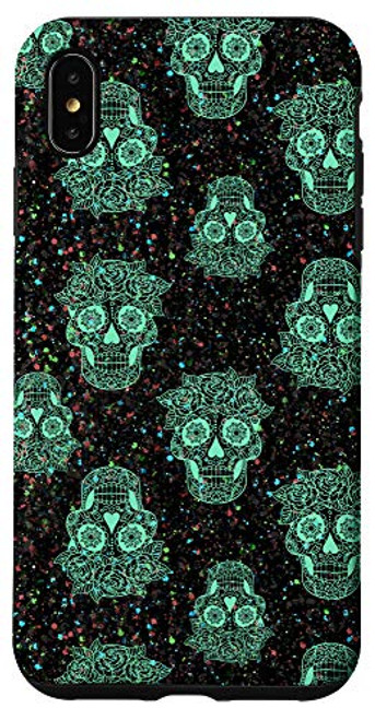 iPhone XS Max Halloween Design Scary Skeleton Skull Rose Head Black Phone Case