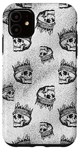 iPhone 11 Cool Skeleton Skull Head Crown Halloween Design White Phone Case