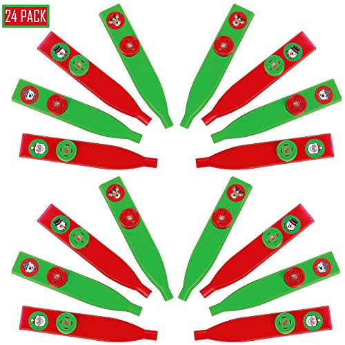 Christmas Holiday Kazoos Assorted Styles Bulk 24 Pack Noisemakers Kazoos and Whistles Goody Bag Fillers Birthday Party Supplies Stocking Stuffers 4_5 inches By 4Es Novelty