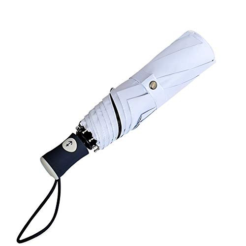 Umbrella Folding Windproof   Rain Compact Umbrella Automatic Travel Portable UV Protection Reserve Umbrella for Women Men - White