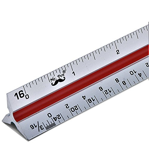 Mr. Pen - Architectural Scale Ruler, 12" Aluminum Architect Scale, Triangular Scale, Scale Ruler for Blueprint, Triangle Ruler, Drafting Ruler, Architect Ruler, Metal Scale Ruler, Architecture Ruler