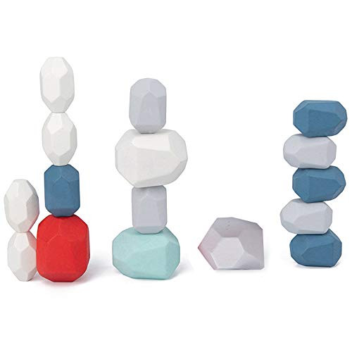 Wooden Rock Blanace Blocks Set16Pcs Balancing Stones Block Lightweight Natural Colored Stacking Game Educational Puzzle Toy A