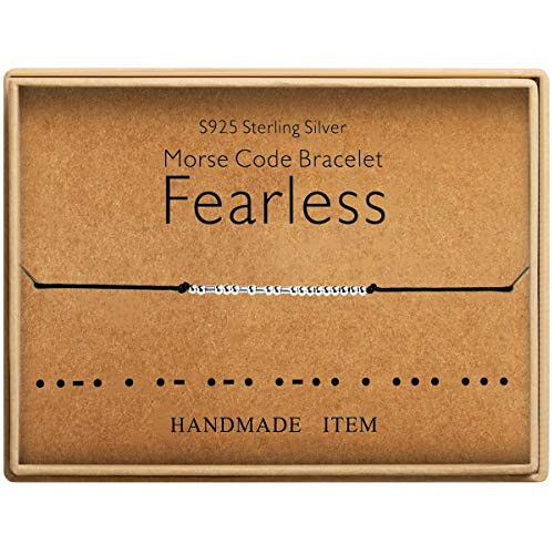 Fearless Bracelet Morse Code Jewelry Gift for Her 925 Sterling Silver Handmade Bead Adjustable String Bracelets Inspirational Jewelry for Women Fearless Bracelet Morse Code Jewelry Gift for Her 925 Sterling Silver Handmade Bead Adjustable String Bracelets Inspirational Jewelry for Women
