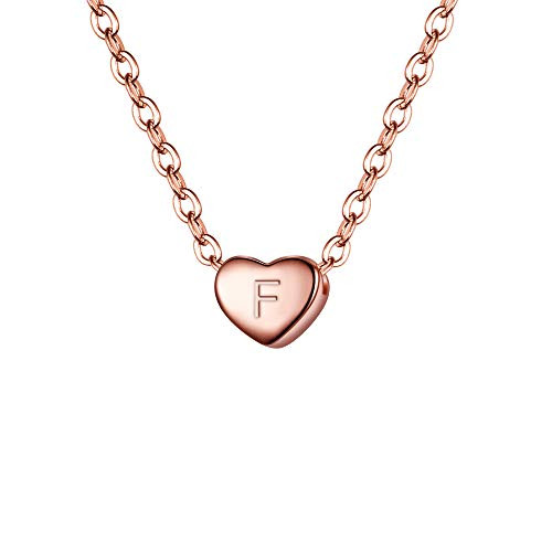 BriLove 925 Sterling Silver Tiny Initial Heart Necklace for Women Pendant Choker Necklace Letter F 14K Rose-Gold-Toned BriLove 925 Sterling Silver Tiny Initial Heart Necklace for Women Pendant Choker Necklace Letter F 14K Rose-Gold-Toned