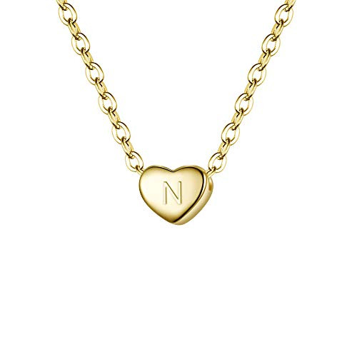 BriLove 925 Sterling Silver Tiny Initial Heart Necklace for Women Pendant Choker Necklace Letter N 14K Gold-Toned BriLove 925 Sterling Silver Tiny Initial Heart Necklace for Women Pendant Choker Necklace Letter N 14K Gold-Toned