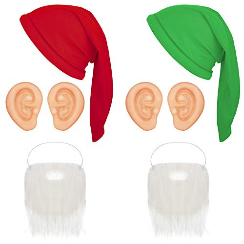 6 Pieces Dwarf Costumes Dwarf Costume Hats Beards and Big Ears Christmas Fairy Tale Gnome Costumes for Adults and Kids