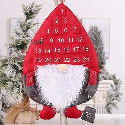 Ewolee Christmas Advent Calendar Swedish Tomte Santa Gnome Countdown Calendar 2020 with 25 Days Pockets for Kids Xmas Home Office Door Wall Decor Red