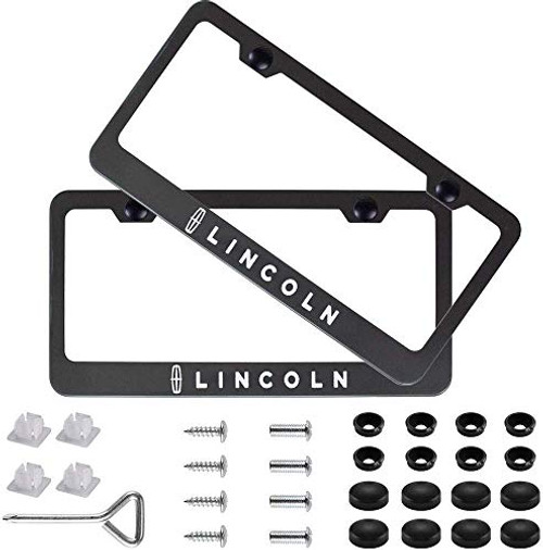 JDclubs 2pcs License Plate Frames with Screw Caps Set Stainless Steel Frame Applicable to US Standard Cars License Plate fit Lincoln