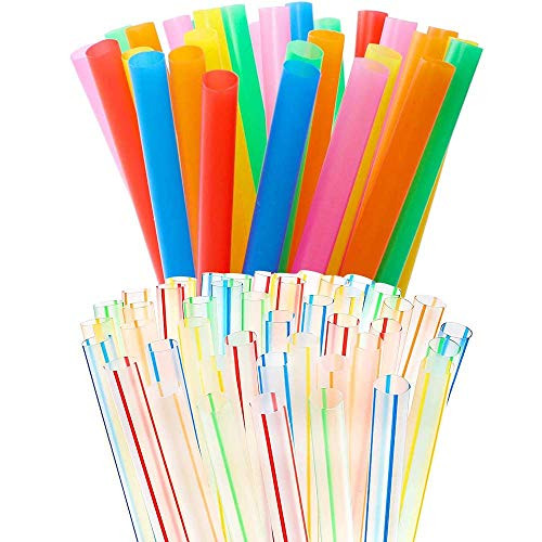 Tomnk 400pcs Extra Wide Assorted Bright Colors and Plastic Striped Jumbo Straws Smoothie Straws for Boba Bubble Tea and Milkshake