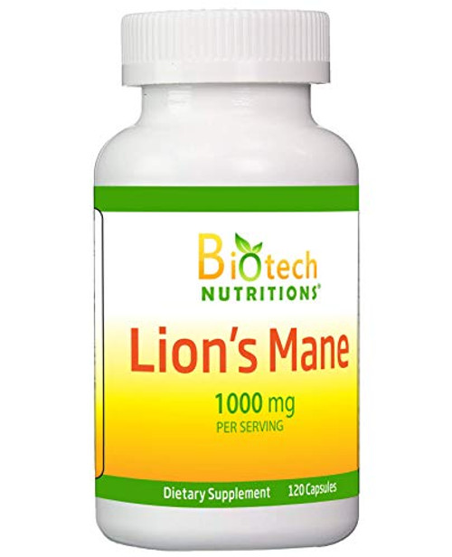 Biotech Nutritions Biotech Nutrition Lions Mane Mushroom 1000 Mgper Serving 120 Vegetable Capsules Non-GMO Vegan Biotech Nutritions Biotech Nutrition Lions Mane Mushroom 1000 Mgper Serving 120 Vegetable Capsules Non-GMO Vegan