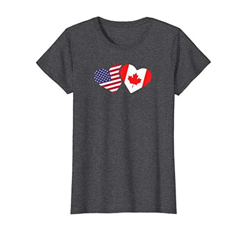 Canada USA Flag T Shirt Heart Canadian Americans Love Cute