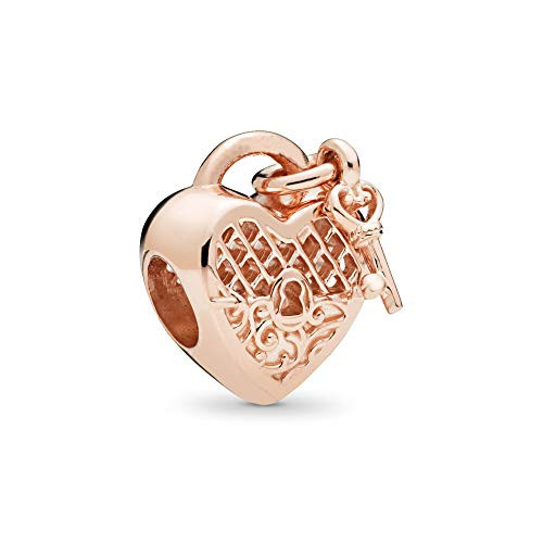 MiniJewelry Love You Lock Heart Charm for Bracelets Key to Heart Sterling Silver Charm for Girlfriend Girls Women Rose Gold