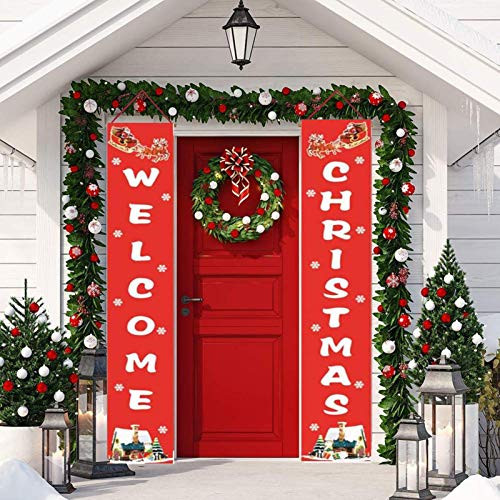 Merry Christmas Banners Front Door Welcome Christmas Porch Banners Red Porch Sign Hanging Xmas Decorations for Holiday Home Indoor Outdoor Porch Wall Christmas Decoration Christmas-3 Merry Christmas Banners Front Door Welcome Christmas Porch Banners Red Porch Sign Hanging Xmas Decorations for Holiday Home Indoor Outdoor Porch Wall Christmas Decoration Christmas-3