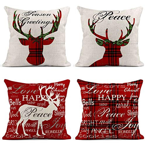Taysta Set of 4 Linen Throw Pillow Cover Case Christmas Wrap Seasons Hello Deer Buffalo Holidays Merry Christmas Decorative Pillow Cases Covers Home Decor Square 18 x 18 Inches Pillowcases Taysta Set of 4 Linen Throw Pillow Cover Case Christmas Wrap Seasons Hello Deer Buffalo Holidays Merry Christmas Decorative Pillow Cases Covers Home Decor Square 18 x 18 Inches Pillowcases