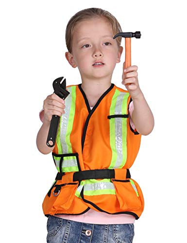 familus Kids Construction Worker Vest Costume for Halloween Role Play Pretend Play 5-6T