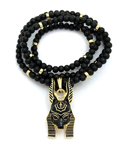 Egypt God Anubis Head Pendant 6mm 30 Wooden Bead Necklace in Gold Silver Tone GoldBlack 6mm 30 Wooden Bead
